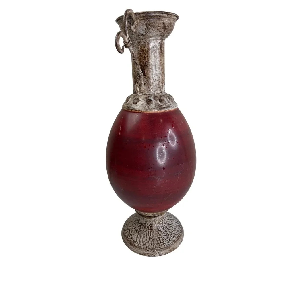 Large Metal Vase Marron‎ Scroll Tan Classic 90s Maximalist Vintage